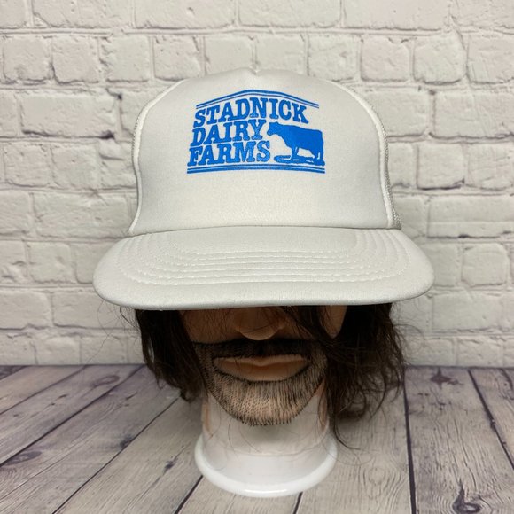 Vintage Farmer Hat Trucker Mesh Cap Snapback White STADNICK Dairy Farms Cow - Picture 1 of 10